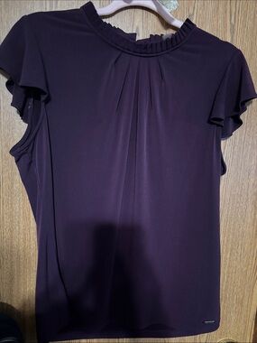 Calvin Klein Plum Ruffle-Neck Flutter Sleeve Blouse